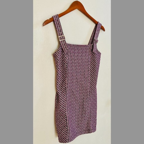 FOREVER 21 Purple Plaid/Tweed Style Jumper Mini Dress Size M - Picture 2 of 6